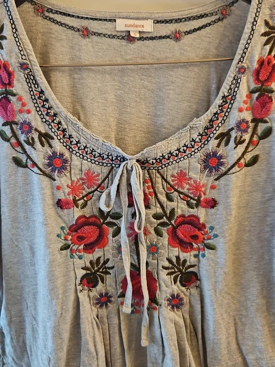 Sundance Boho Embroidered Tunic Dress, S, Floral, Cotton, Coastal Cowgirl, Folk - Picture 3 of 10